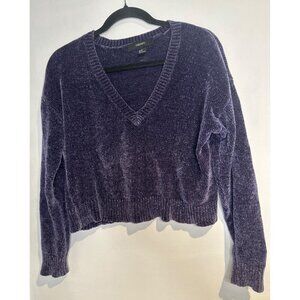 Forever 21 Women’s Size M Purple Velvety Cropped Sweater Y2K Glam Grunge Boxy